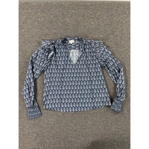 MABE Shirt‎ Womens Medium Blue White Floral Long Sleeve Ruffle V Neck Boho